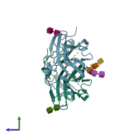 PDB entry 4jm0 coloured by chain, side view.