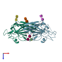 PDB entry 4jm0 coloured by chain, top view.