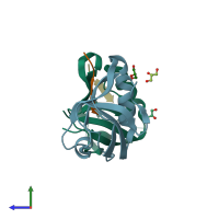 PDB entry 4joh coloured by chain, side view.