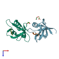 PDB entry 4joh coloured by chain, top view.