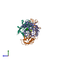 PDB entry 4jpk coloured by chain, side view.