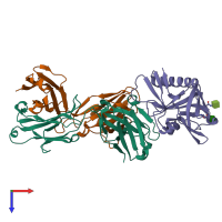 PDB entry 4jpk coloured by chain, top view.