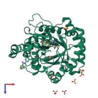 PDB entry 4jts coloured by chain, top view.