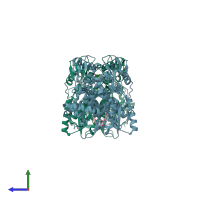 PDB entry 4jty coloured by chain, side view.