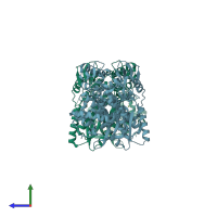 PDB entry 4ju6 coloured by chain, side view.