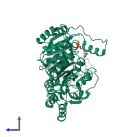 PDB entry 4ju9 coloured by chain, side view.