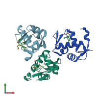 PDB entry 4jwr coloured by chain, front view.
