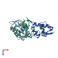 PDB entry 4jwr coloured by chain, top view.