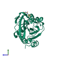 PDB entry 4jx9 coloured by chain, side view.