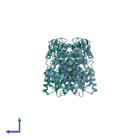 PDB entry 4jy0 coloured by chain, side view.