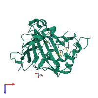 Monomeric assembly 1 of PDB entry 4k0t coloured by chemically distinct molecules, top view.