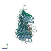 PDB entry 4k28 coloured by chain, side view.