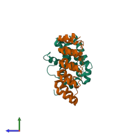 PDB entry 4k5a coloured by chain, side view.