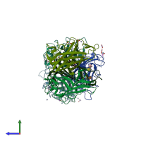 PDB entry 4k6t coloured by chain, side view.