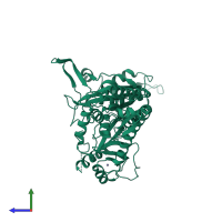 PDB entry 4k86 coloured by chain, side view.