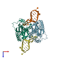 PDB entry 4kb1 coloured by chain, top view.