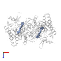 N-(4-{2-[(3-{[(E)-imino(thiophen-2-yl)methyl]amino}benzyl)amino]ethyl}phenyl)thiophene-2-carboximidamide in PDB entry 4kcl, assembly 1, top view.