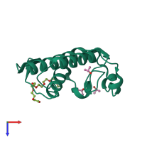 Monomeric assembly 2 of PDB entry 4kf3 coloured by chemically distinct molecules, top view.