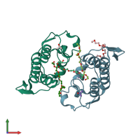 PDB entry 4kf3 coloured by chain, front view.