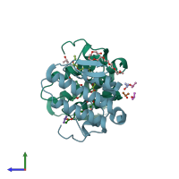 PDB entry 4kf3 coloured by chain, side view.