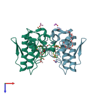 PDB entry 4kf3 coloured by chain, top view.