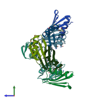 PDB entry 4kgr coloured by chain, side view.