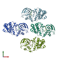 PDB entry 4kiq coloured by chain, front view.