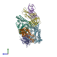 PDB entry 4kkl coloured by chain, side view.