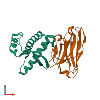 PDB entry 4kml coloured by chain, front view.
