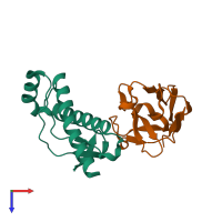 PDB entry 4kml coloured by chain, top view.