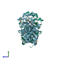 PDB entry 4kn5 coloured by chain, side view.