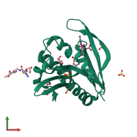 PDB entry 4kou coloured by chain, front view.