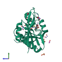 PDB entry 4koy coloured by chain, side view.