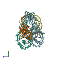 PDB entry 4kr6 coloured by chain, side view.