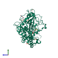 PDB entry 4ks6 coloured by chain, side view.