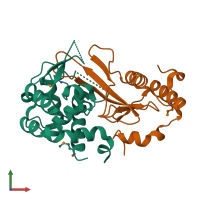 PDB entry 4kt3 coloured by chain, front view.