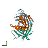 PDB entry 4kt5 coloured by chain, side view.