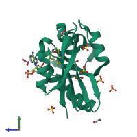 PDB entry 4kub coloured by chain, side view.