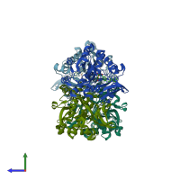 PDB entry 4l8f coloured by chain, side view.