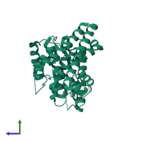 PDB entry 4la5 coloured by chain, side view.