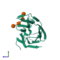 PDB entry 4lbj coloured by chain, side view.