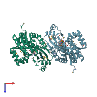 PDB entry 4lca coloured by chain, top view.