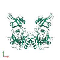 Homo dimeric assembly 1 of PDB entry 4ldv coloured by chemically distinct molecules, front view.