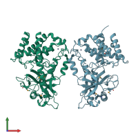 PDB entry 4lew coloured by chain, front view.