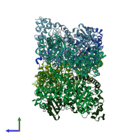 PDB entry 4lf2 coloured by chain, side view.