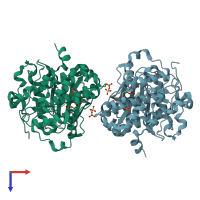 PDB entry 4lfi coloured by chain, top view.