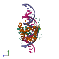 PDB entry 4lg0 coloured by chain, side view.