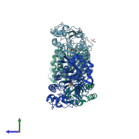 PDB entry 4lrb coloured by chain, side view.