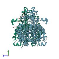 PDB entry 4ls6 coloured by chain, side view.