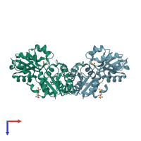 PDB entry 4lzn coloured by chain, top view.